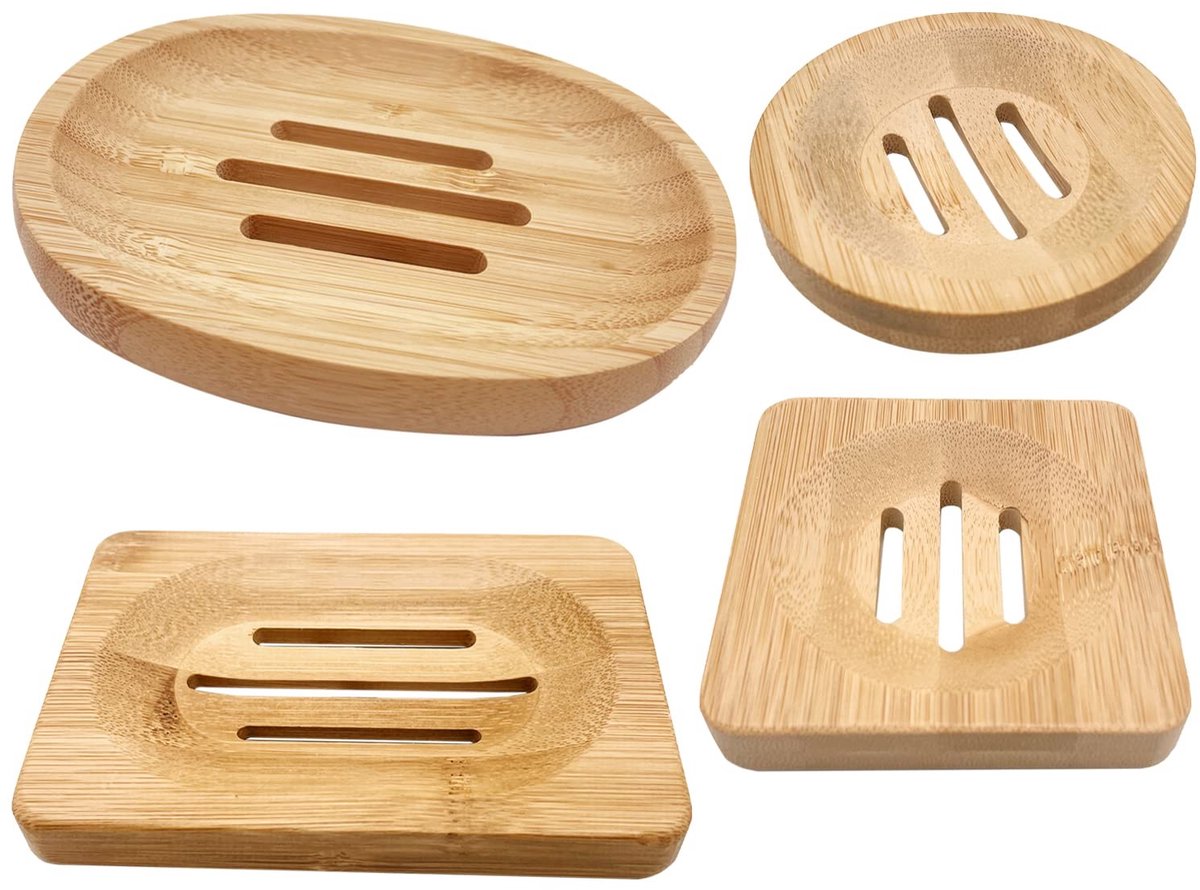 Solidchoice - Set van 4 Natuurlijke Houten Zeepdisplays