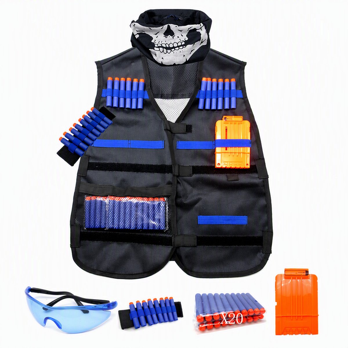 Loha party® Schietspeelgoedaccessoires - Speelgoed Kids Tactical Vest - voor Nerf pak voor actie - Oogbescherming - Complete Speelgoed Uitrusting met Zachte Kogels - Beschermbril - Masker