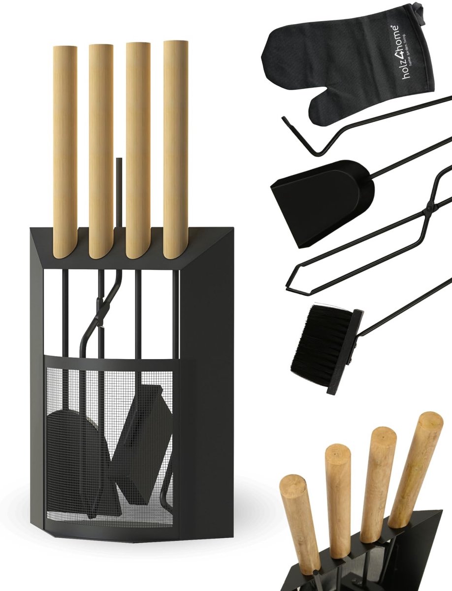 Solidchoice - 6-delig Haardbestek met Houten Handvat in Zwart
