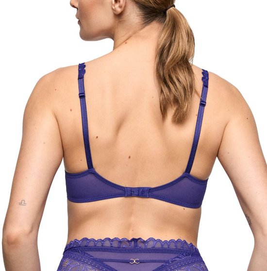 Aanzicht op de rug van de Marie Jo Cerina beha in blauw, met verstelbare schouderbandjes.