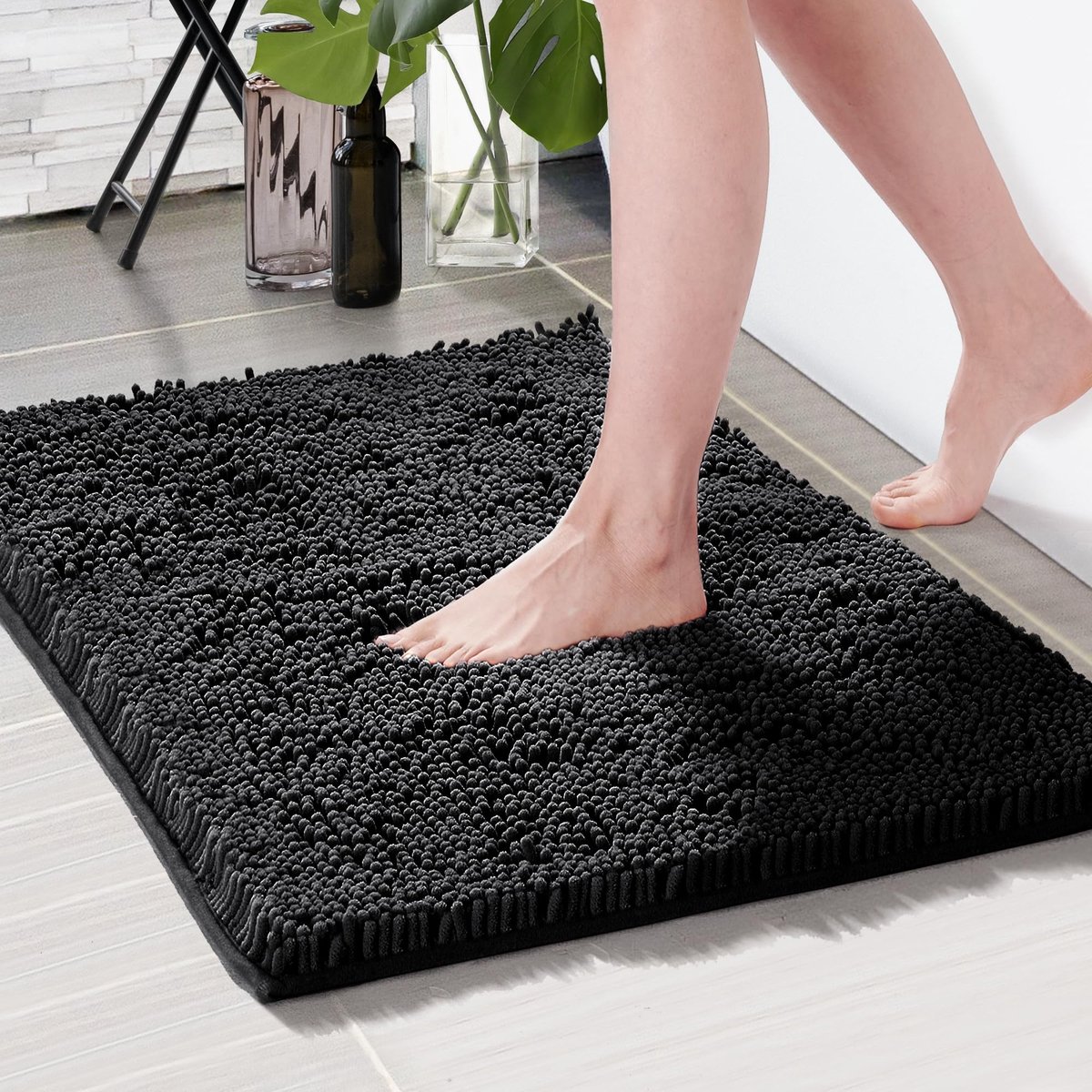 Solidchoice - Zwarte Badmat met Antislip en Waterabsorberend Vermogen