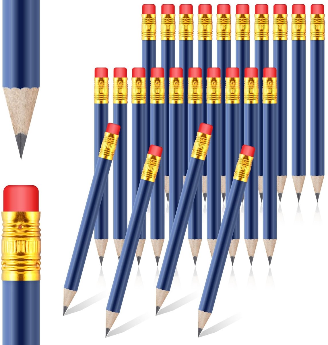 Solidchoice - Set van 24 Mini Golf Potloden met Gum voor School en Creatief Gebruik