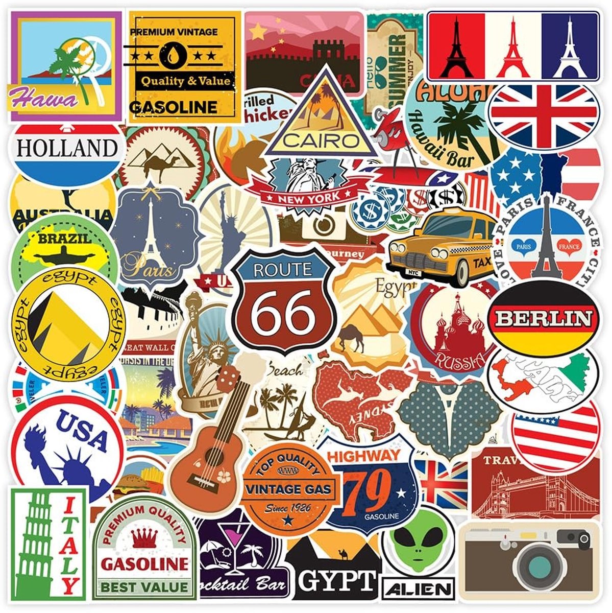 Solidchoice - Vintage Stickerset met 100 Reisstickers voor Creatieve Projecten