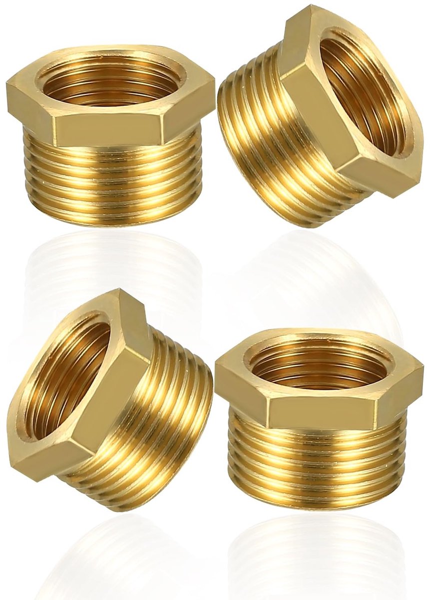 Solidchoice - 4 Stuks Messing Verloopstukken voor Waterleidingen, 1/2 tot 3/8 Inch