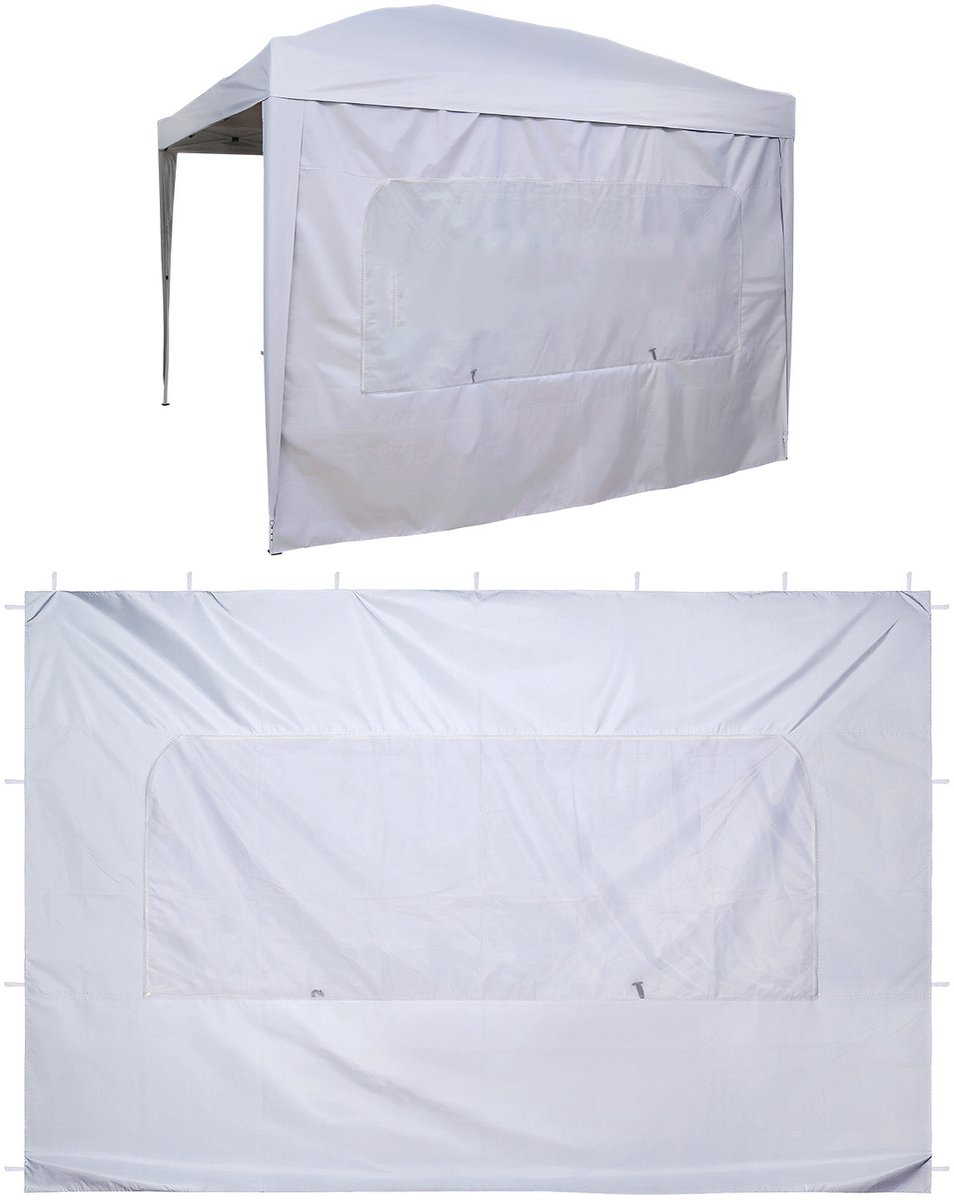 1x Zijpaneel voor Paviljoen, Zijwand Geschikt voor Een Opvouwbaar Paviljoen van 3 X 3 m, Waterbestendige Zijbekleding met Zonwerende Pu-Coating, Voorzien van Ritssluiting en Raam, Ideaal voor Buitenactiviteiten en Marktkramen, Wit