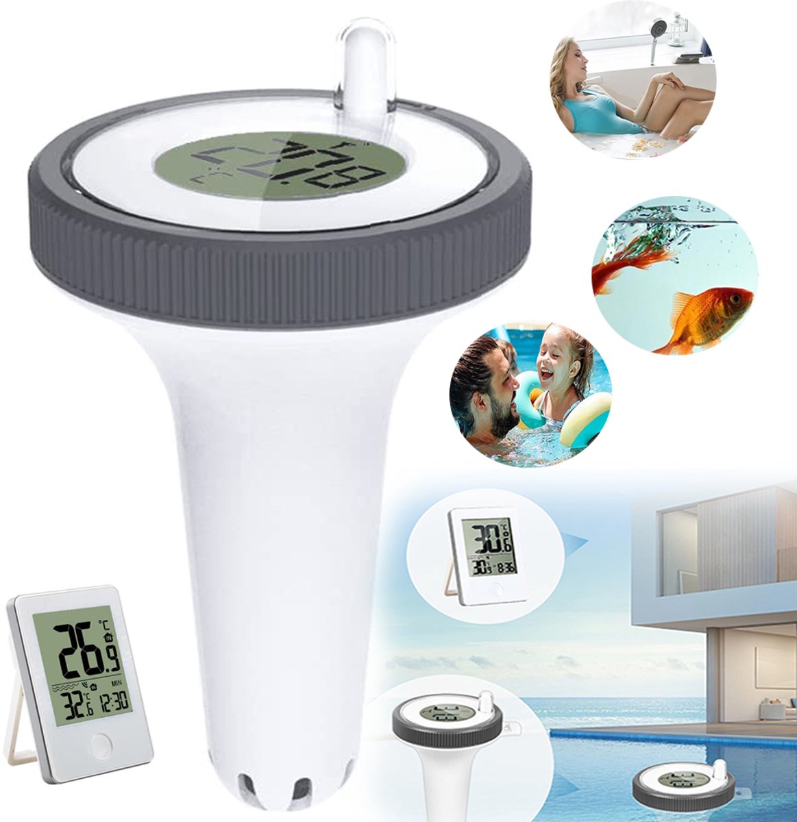 Zwembadthermometer, Draadloze Drijvende Zwembadthermometer, Waterdichte Temperatuurmeter Met Lcd-Display