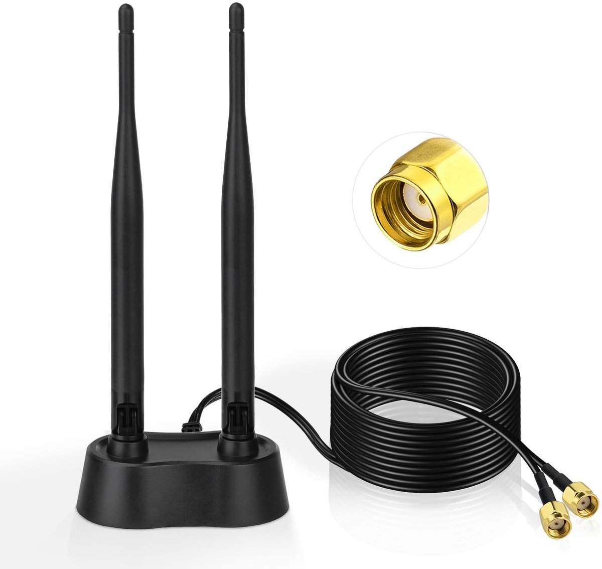 Solidchoice - Dual Band Magnetische Basis Antenne met RP-SMA Verlengkabel voor Wi-Fi