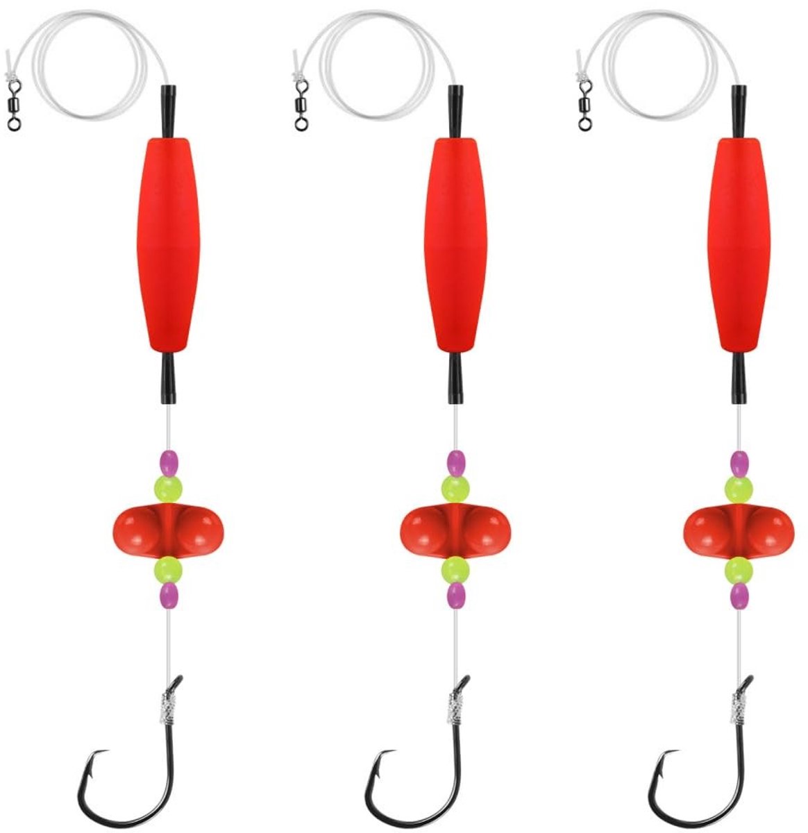 Vis Rigs - Visserij Uitrusting - Vissen Aantrekken - Met Rammelaar - 3 Stuks - Rood