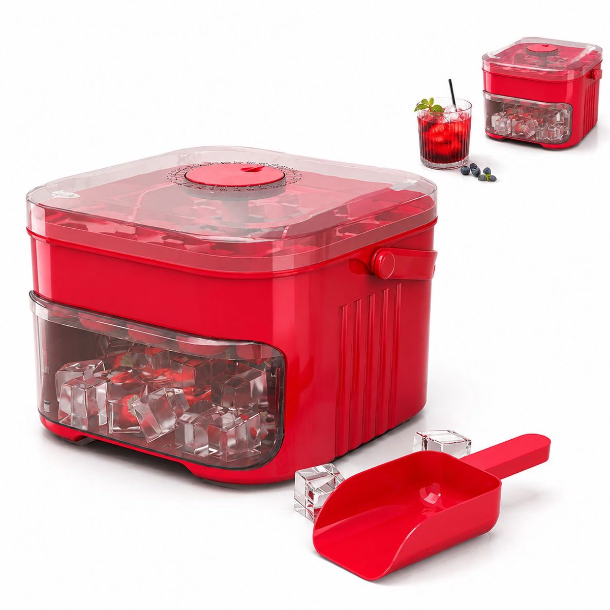 IJsblokjesvorm - IJsmachine - 25 roosters - IJsdrankmaker voor Koude Dranken en IJskoffie - Met Ingebouwde Opvangbak - Voor Thuisgebruik en Keuken - Rood