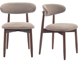 COLAMY Set van 2 Eetkamerstoelen - Stoffen Keukenstoelen met Houten Poten - Moderne Landelijke Stoelen - Camel
