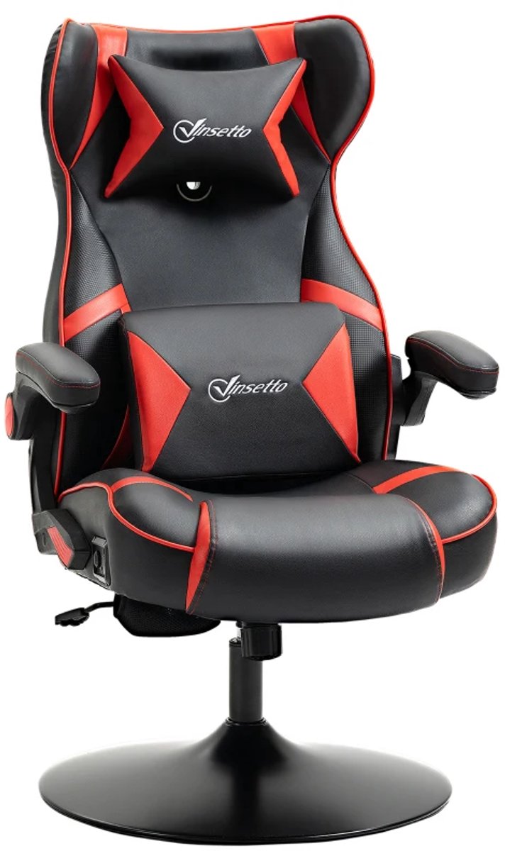 Ergonomische Gamingstoel met Geïntegreerde Luidsprekers, Lendensteun & Hoofdsteun - Verstelbare Rugleuning - 360° Draaibaar - In Hoogte Verstelbaar - Relaxfauteuil - Bureaustoel - TV Stoel - Zwart + Rood
