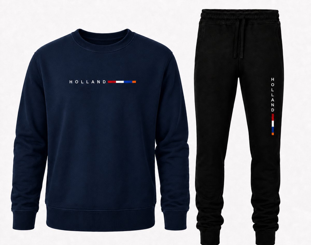 Sweater Heren met Joggingbroek – Trainingspak Heren – Joggingpak Heren – Holland - Marineblauw - XS