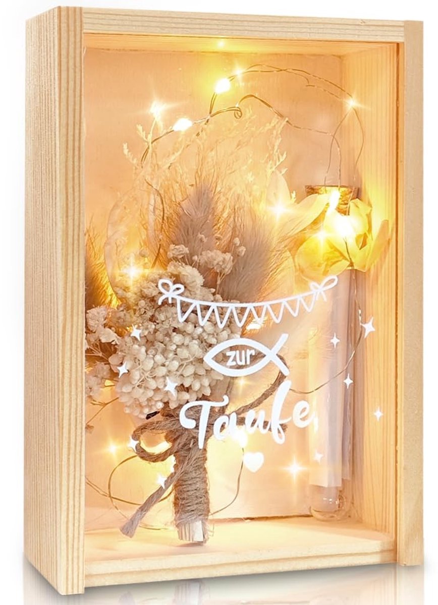 Solidchoice - Doopcadeau met Houten Doos en Gedroogde Bloemen