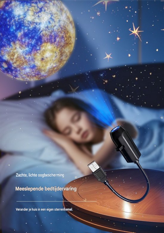 USB-planeet-/sterrenhemelprojector met verwisselbare folie, 10 patronen, 360° universele flexibele slang, creatieve fotoachtergrond en LED-nachtlampje. — afbeelding 3