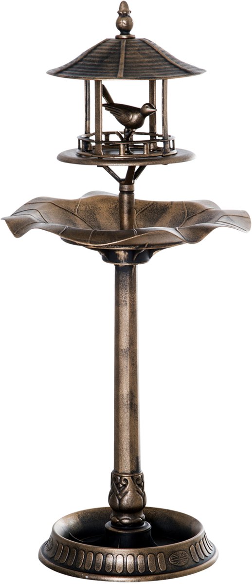 Vogelbad met Bloempot - Vogelvoederbak - Vogeldrinkbak van Ø 50 x 113 cm (h) Hoogte - polypropyleen - bronskleurig