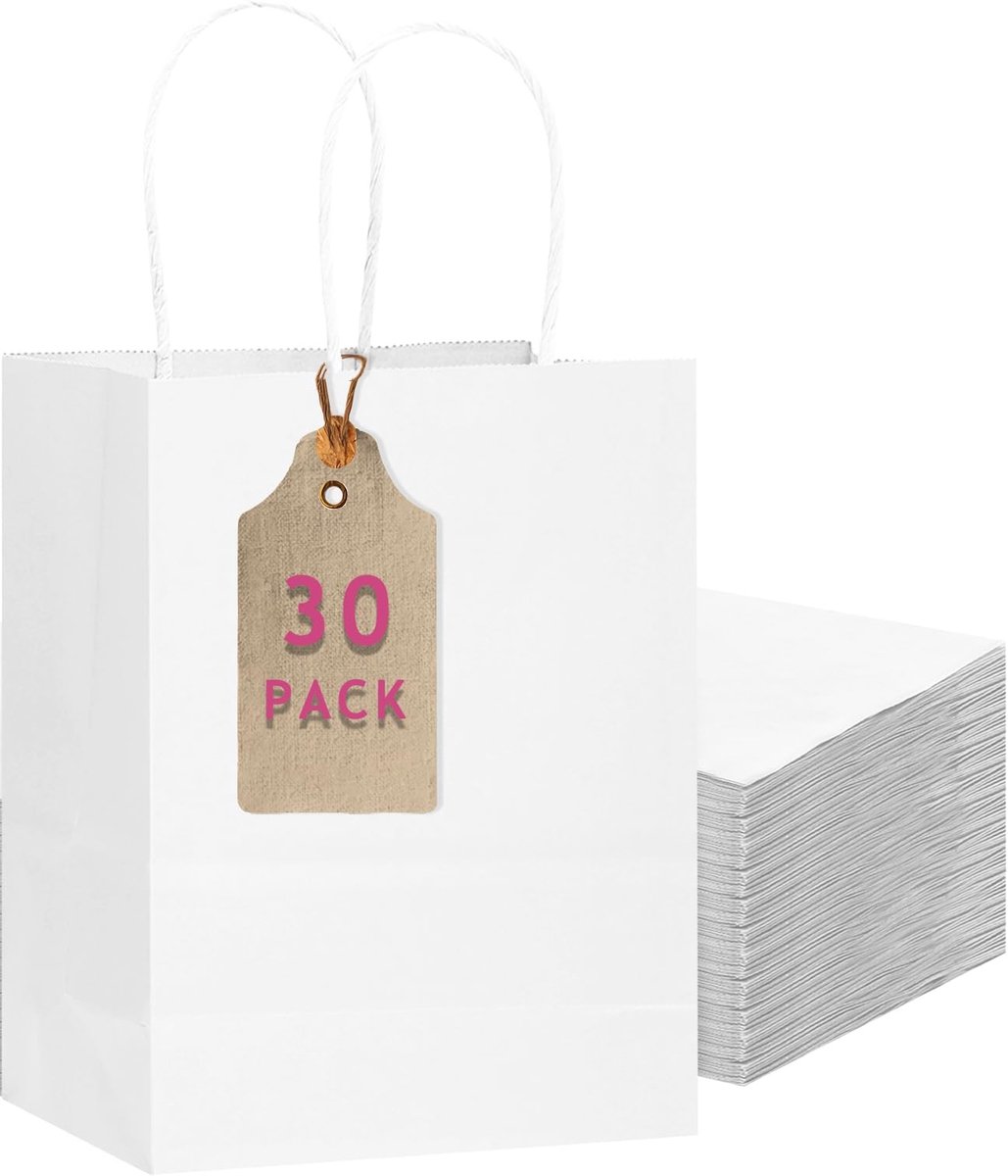 Solidchoice - 30 Stuks Witte Cadeautasjes met Handgrepen, Middelgroot