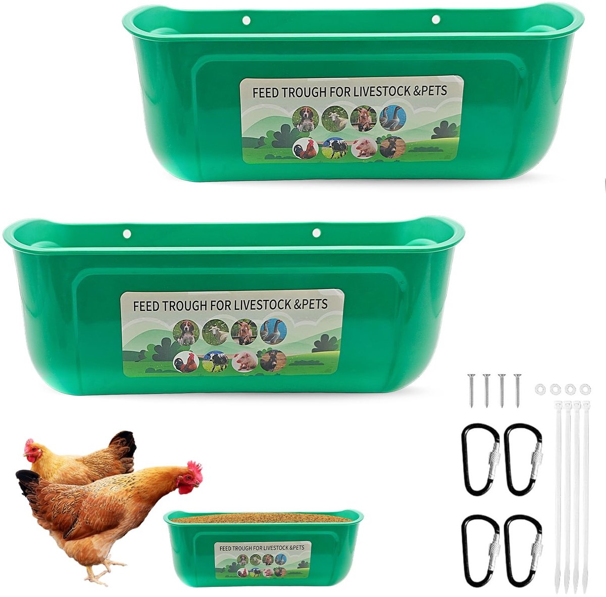 Solidchoice - 2 Stuks Voedertrog voor Kippen en Gevogelte met Clips