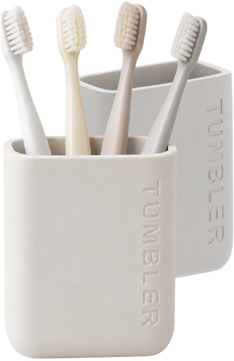 Tendance tandenborstelhouder London - 2x - 250ml - beige - kunststof - H10 cm