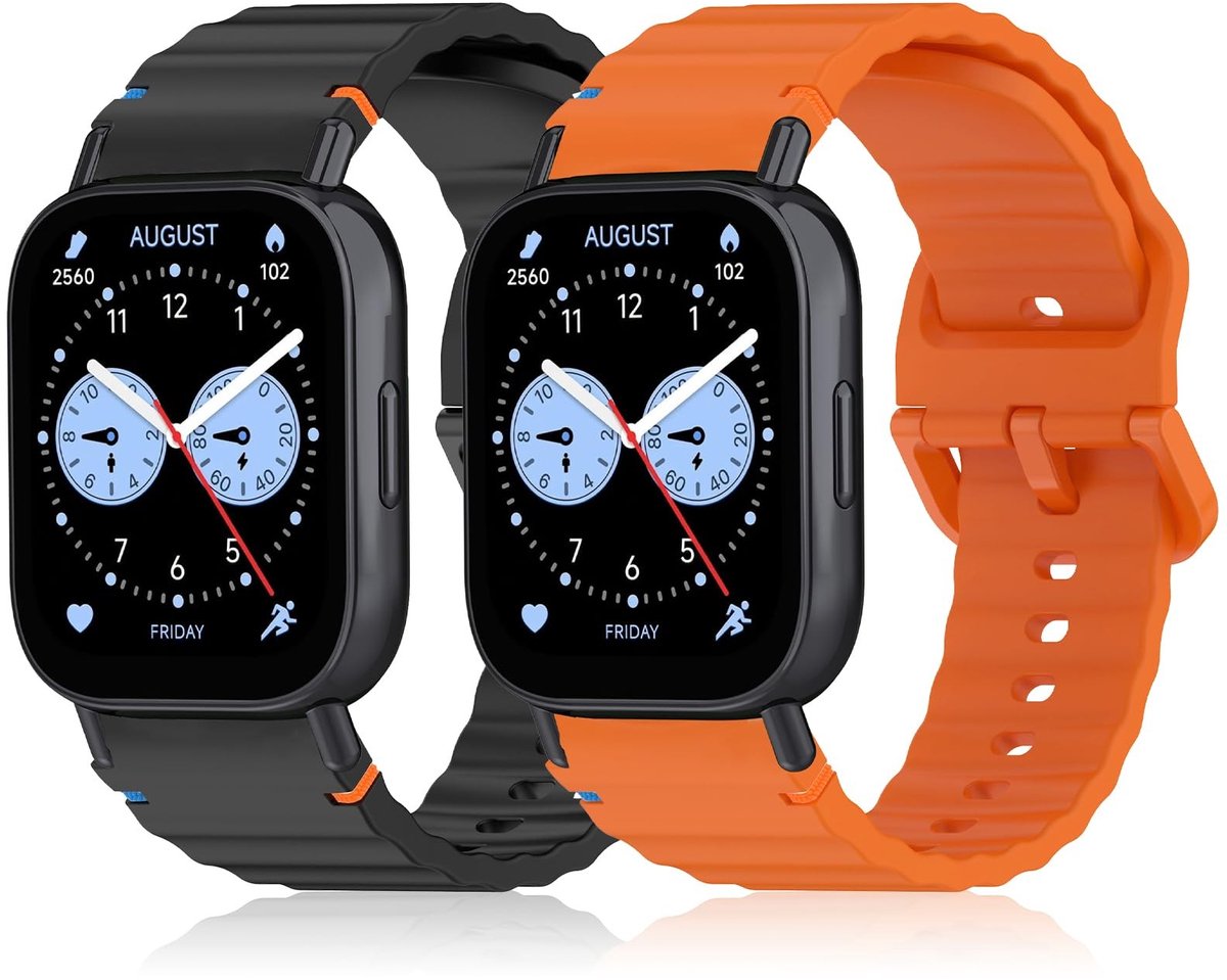 Solidchoice - 22 mm Siliconen Armband voor Smartwatch, 2 Stuks, Zwart/Oranje