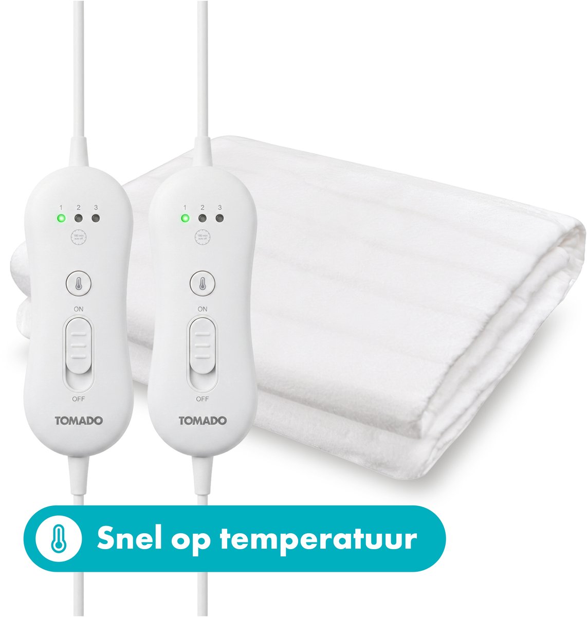 Tomado TEB2505W - Elektrische deken 2 persoons - Warmtedeken - 160 x 140 cm - Onderdeken - 2 schakelaars met 3 warmtestanden