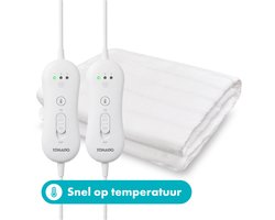 Tomado TEB2505W - Couverture chauffante électrique double - 160 x 140 cm - 2 interrupteurs avec 3 réglages de chaleur - Couverture chauffante - Blanc