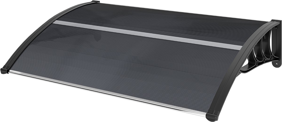 Vordach für Haustür 100 x 75 cm Pultbogenvordach Überdachung aus Aluminium und Polycarbonat Pultvordach mit UV Schutz Haustürvordach für Balkon, Sonnenschutz, Regenschutz, Schwarz