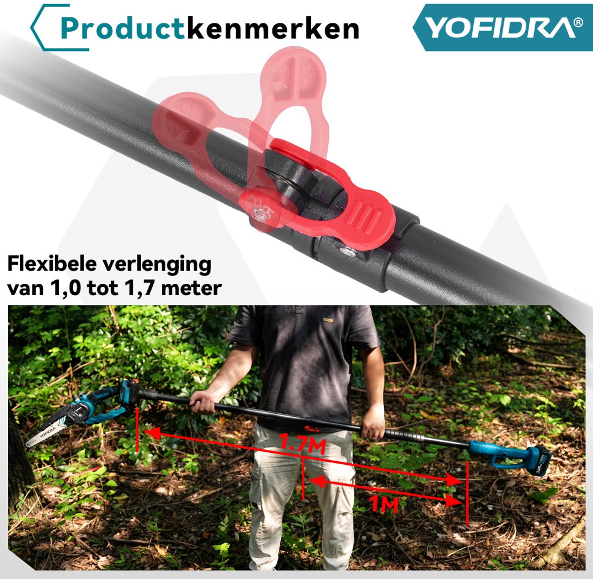 YOFIDRA Mini Kettingzaag - Telescopische Kettingzaag - 8" Borstelloze Takkenzaag - Met 2 Accu's - voor boomtakken, houtzagen thumbnail 4