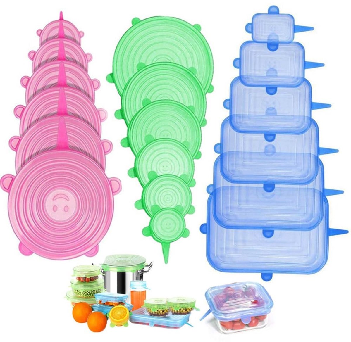 Solidchoice - Set van 18 Reusable Siliconen Deksel voor Opbergcontainers