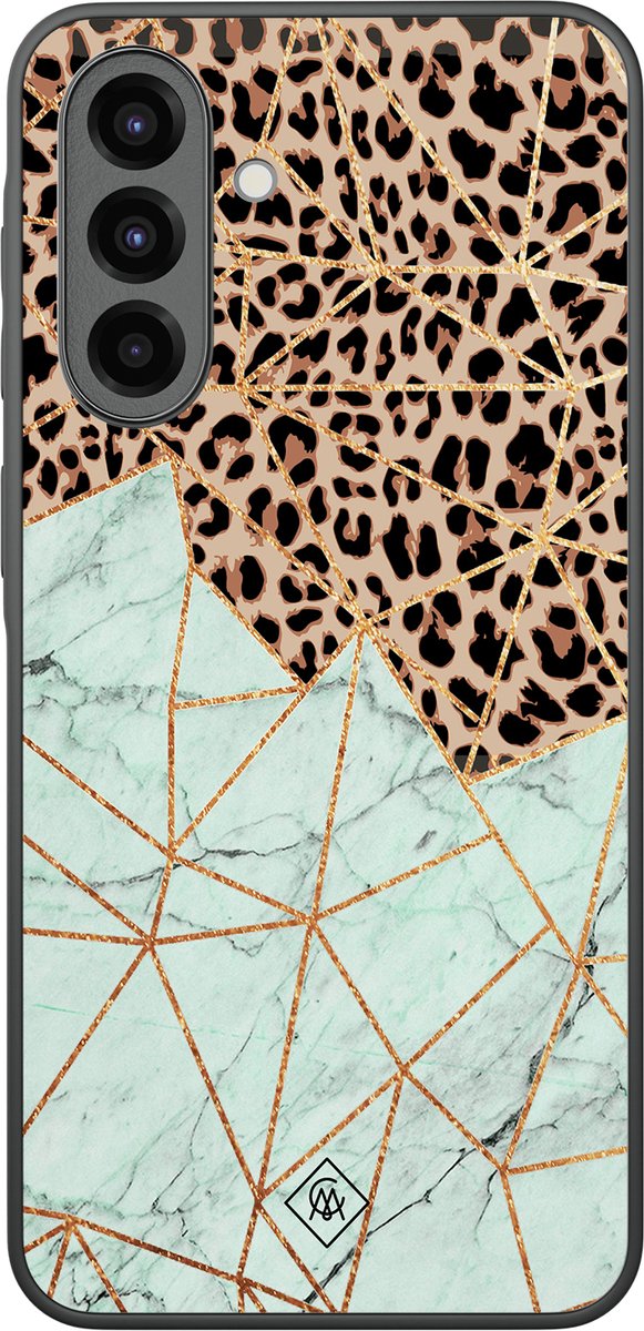 Casimoda® hoesje - Geschikt voor Samsung Galaxy A37 - Luipaard Marmer Mint - Zwart TPU Backcover - Luipaardprint - Bruin