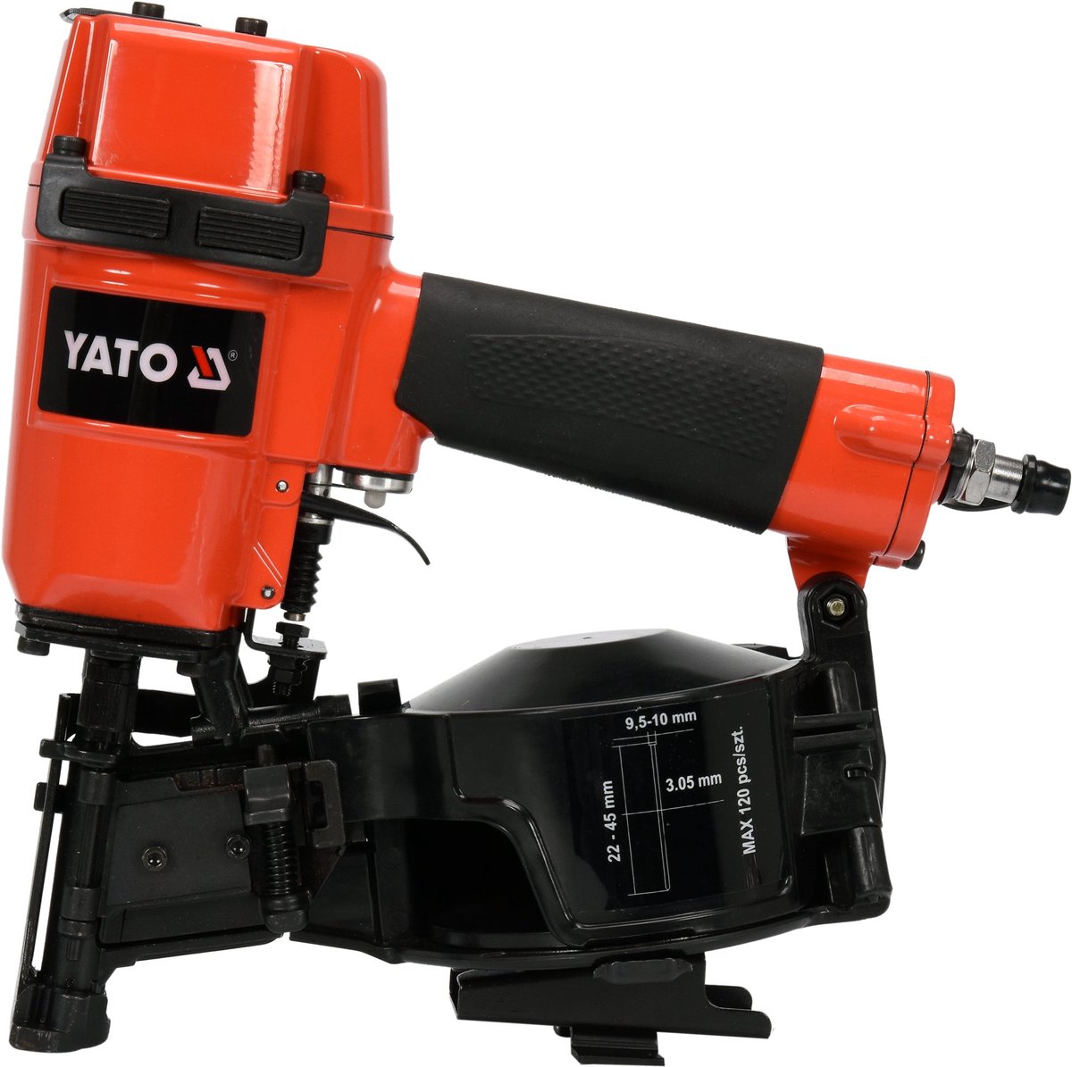 YATO Professionele Pneumatische Tacker / Dakbedekkingsspijkeraar – Voor Rolsponspijkers 22-45 mm (15°) – Magnesium/Aluminium Behuizing – Magazijn 120 Spijkers