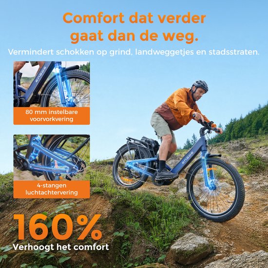 ENGWE E26 3.0 Pro Elektrische Fiets, 250W 100Nm Koppel, 720Wh 15Ah Afneembare Accu 135KM Groot Bereik, 4A Snel Opladen, 4‑Staaf Volledige Vering, Shimano 8‑Versnelling, APP‑besturing All‑Terrain Middenmotor E‑fiets, Blauw — afbeelding 4