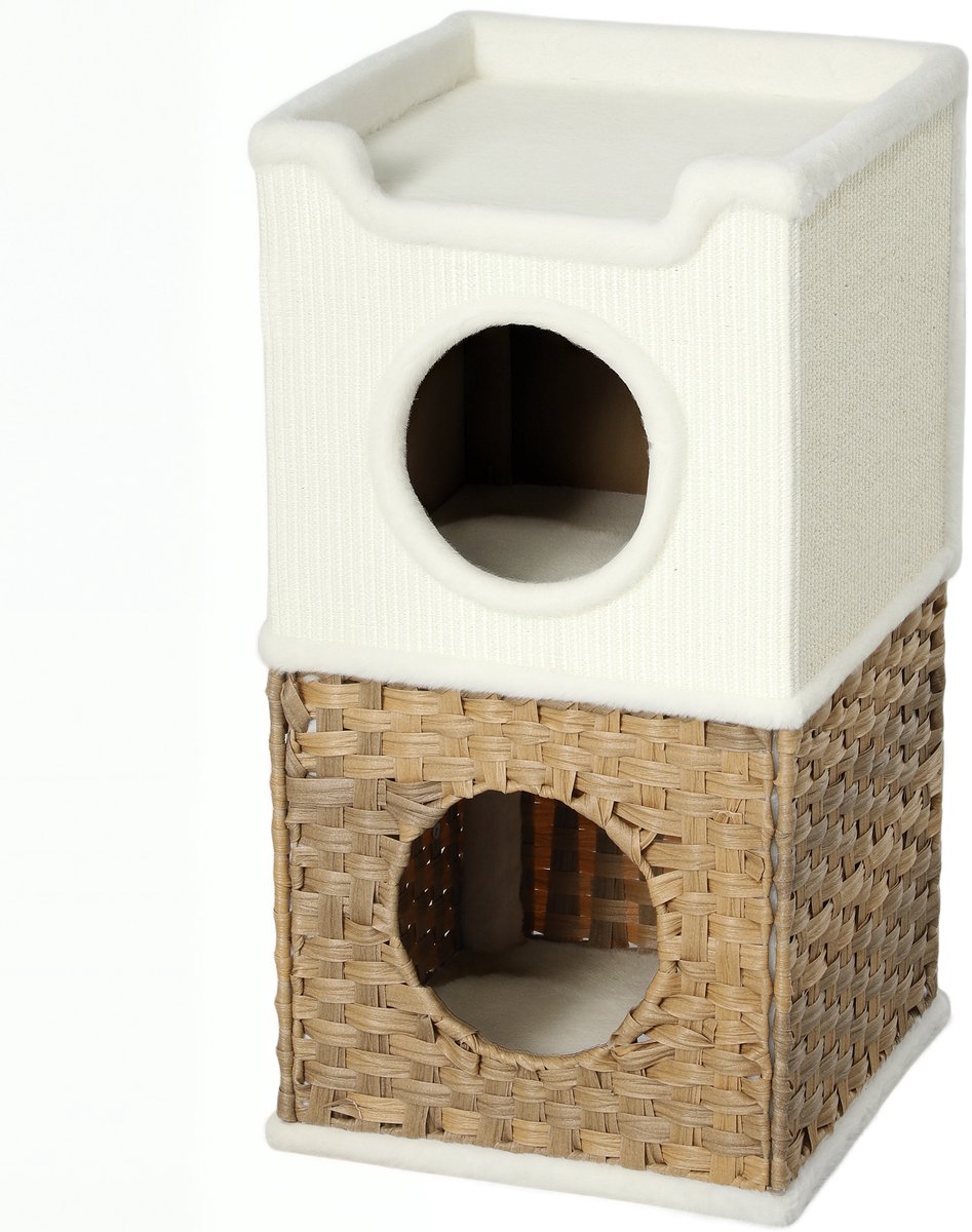 Kathuis voor binnen met 3 niveaus, kattentoren met sisal-krabpaal, 41 x 41 x 75,5 cm, crème