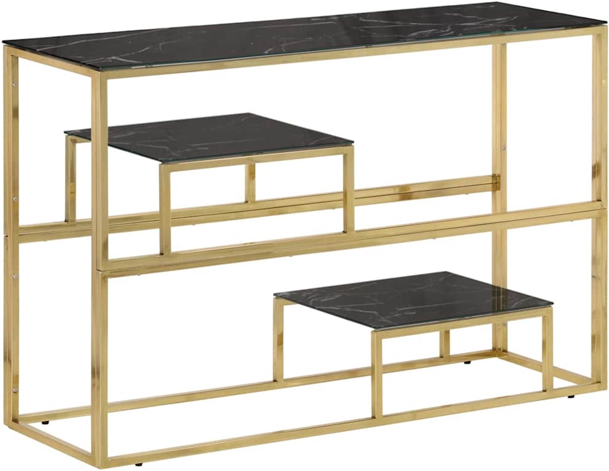 vidaXL Wandtafel - roestvrijstaal - en - gehard - glas - goudkleurig Goud en zwart