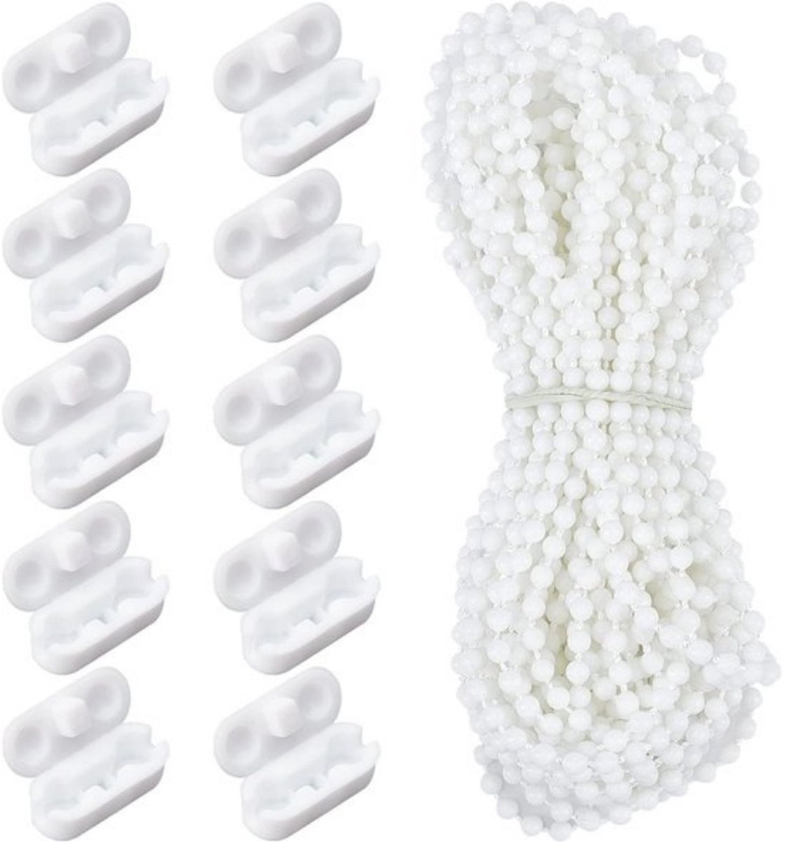 Daity 10M Rolgordijn Kraal Ketting Wit Plastic - Rolgordijn Reparatie Fittingen - 10 stks Ketting Connectors