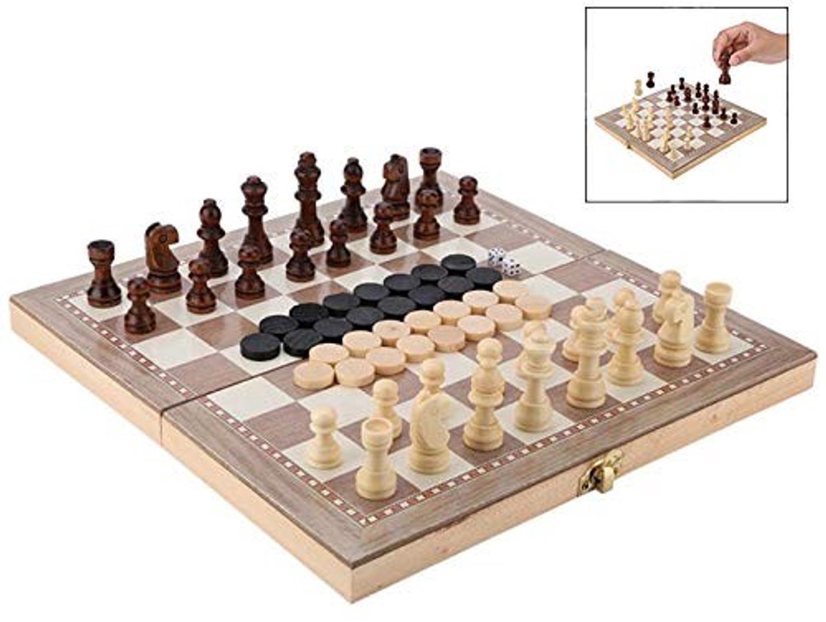 Solidchoice - Houten Schaakbord Set Inklapbaar voor 2 Spelers