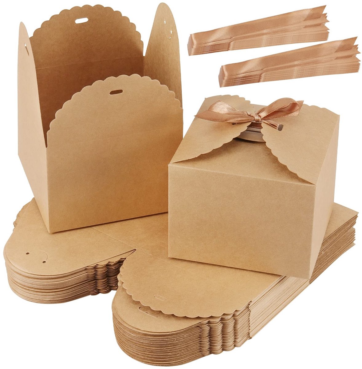 Solidchoice - Set van 30 Bruine Kraft Papieren Cadeauboxen met Ribbons