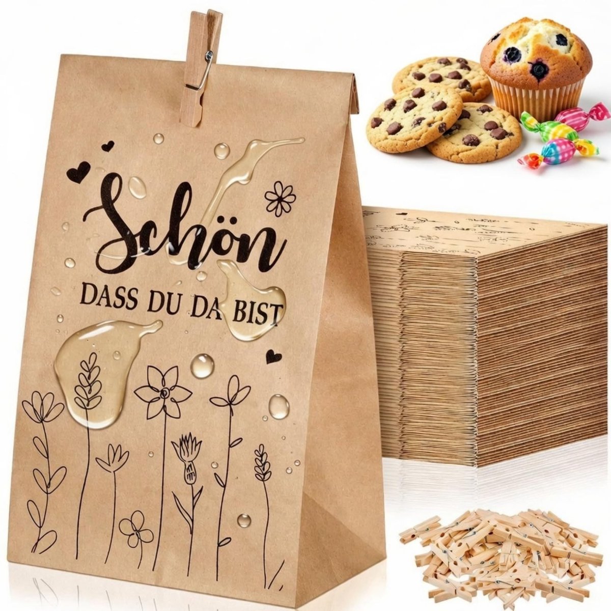 Solidchoice - 36 Bruine Kraftpapieren Zakjes voor Voedsel en Cadeaus