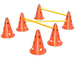Honden Agility Trainingsset 80x22.5x30cm Oranje Kunststof 3 Delige Set Hondentraining Hindernis Springstokken Met 6 Kegel Trainingsaccessoires Verstelbare Hoogte Draagbare Opbergtas Huisdier Sport Speelgoed