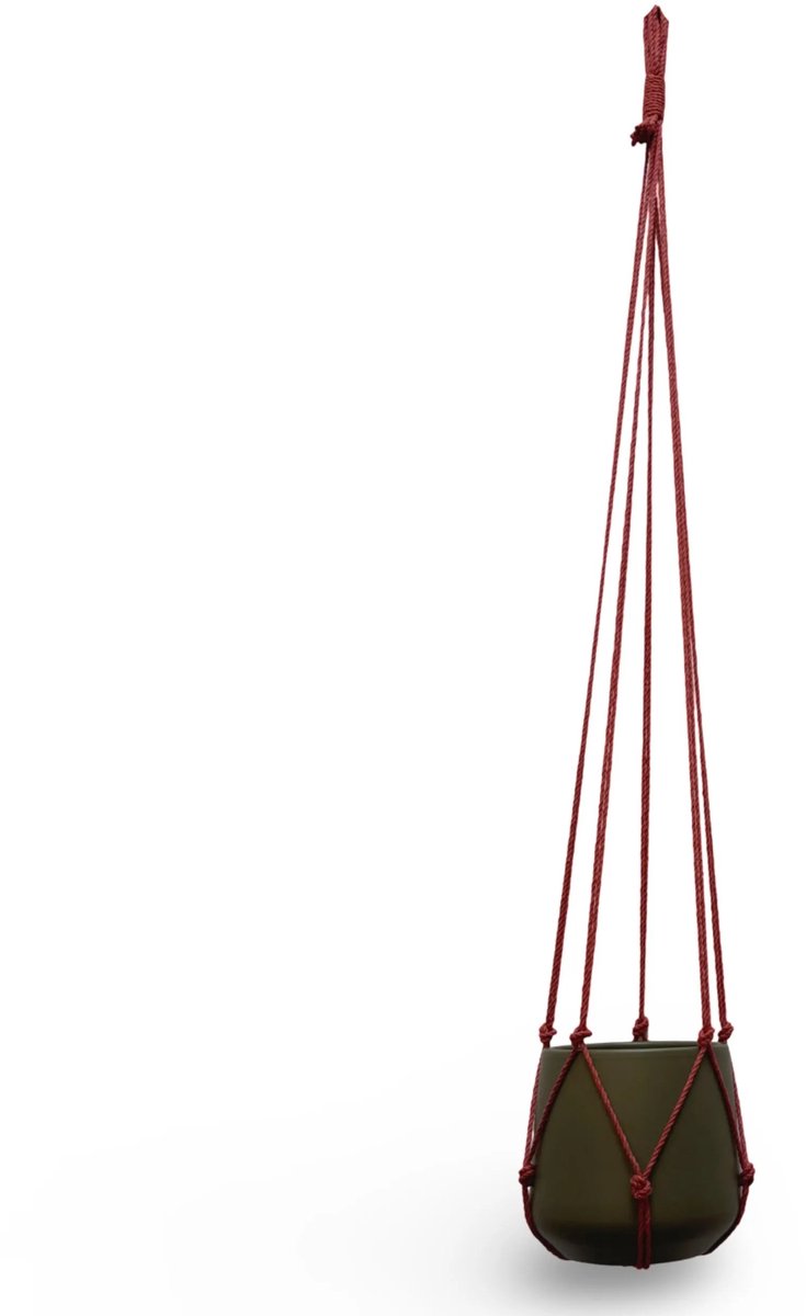 Plantenhanger Zonder Kwast - Kies Kleur en Lengte - Rood/Roestbruin - 100 cm lang - Katoenkoord - Geschikt voor Pot met Diameter t/m 20 cm - Handgemaakt in ons Macramé Atelier - Prijs per Stuk - Let op: Exclusief Pot - Inclusief Verzendkosten