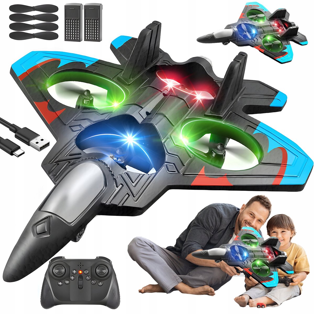 RC Vliegtuig - Vliegtuigen Speelgoed - Propellervliegtuig - 360° Salto - 3 Snelheden - LED - EPP - 1 Druk Opstijgen - Stuntvliegtuigje Afstandsbediening - Voor Kinderen en Beginners