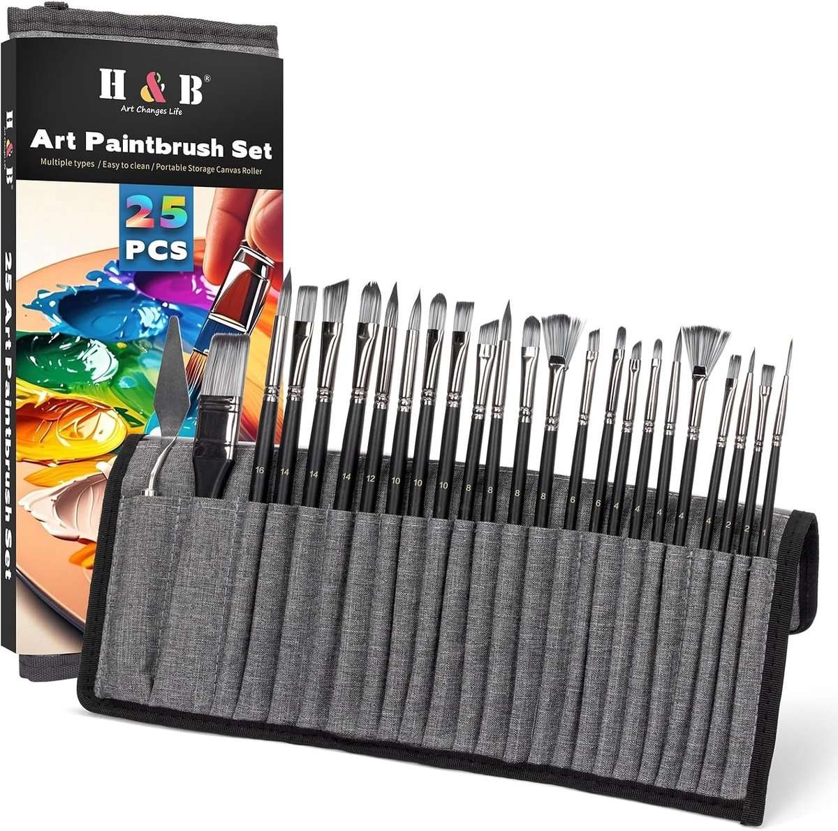 Borstels Set voor Aquarel, Acryl & Olieverf - Zwart - Professionele Kunstverfpenselen voor Kunstenaars & Volwassenen