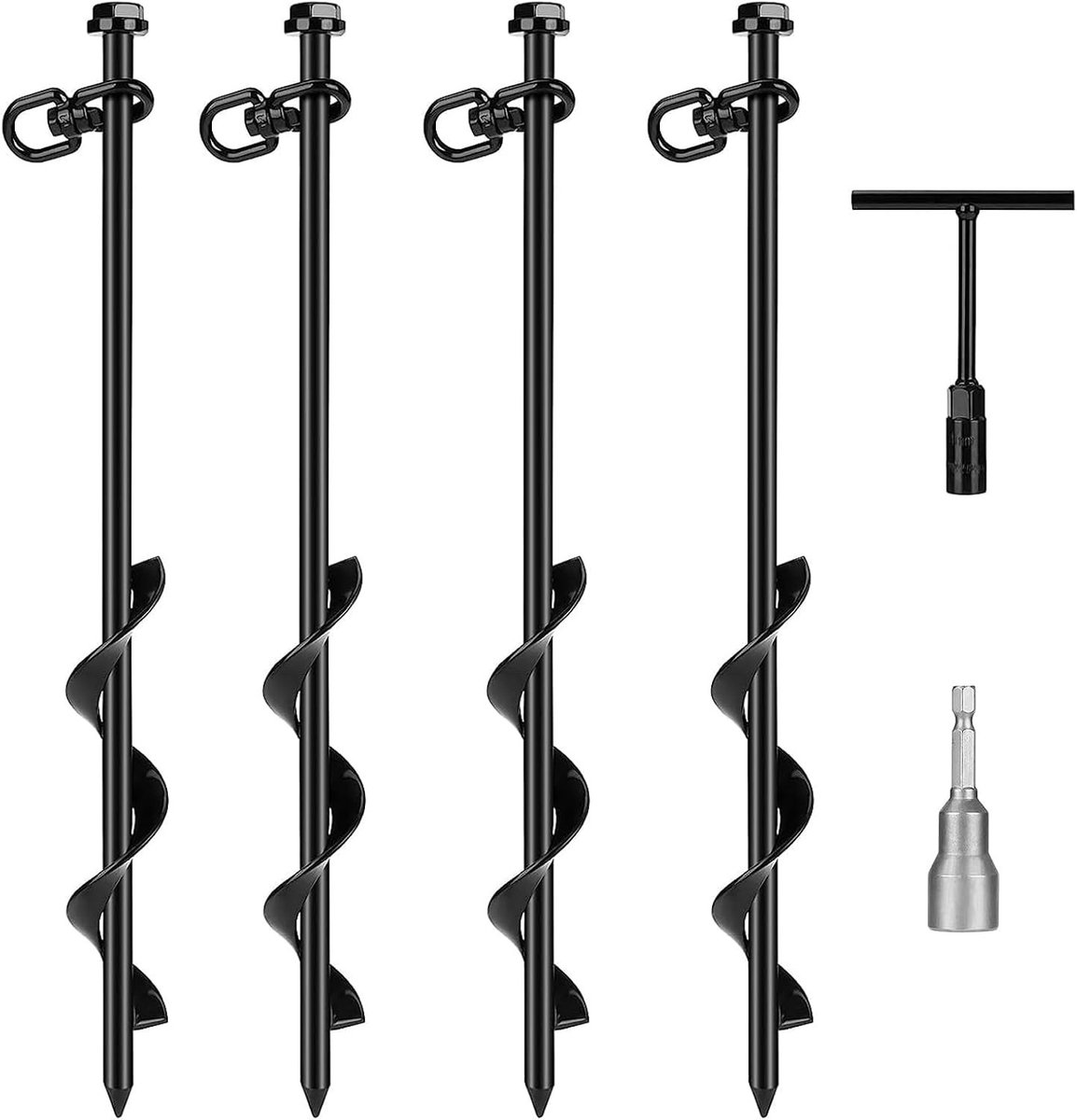 Grondanker - Zwart - 40 x 3 cm - Stalen Schroefanker met Aardadapter en Kruishandgreep - Voor Tuin, Camping, Trampoline en Tent