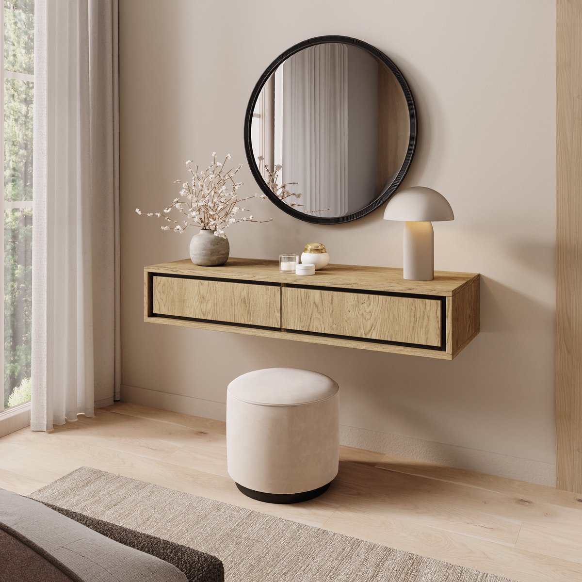 Meubella - Drenn - Kaptafel - Licht eikenpatroom - 101x35x18 cm