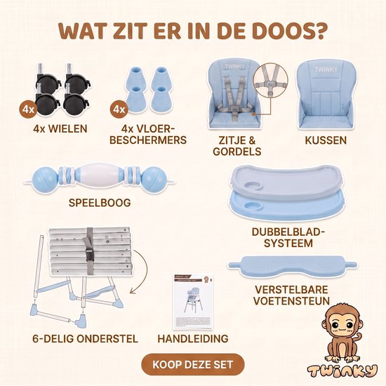 Twinky® Kinderstoel - 2-in-1 Kinderwagen Set - Blauw - Inklapbare Eetstoel & Baby Wagentje en Babystoel Voor Aan Tafel - Kinderzetel, Peuterstoeltje en Meegroeistoel in 1 van Twinky — afbeelding 2
