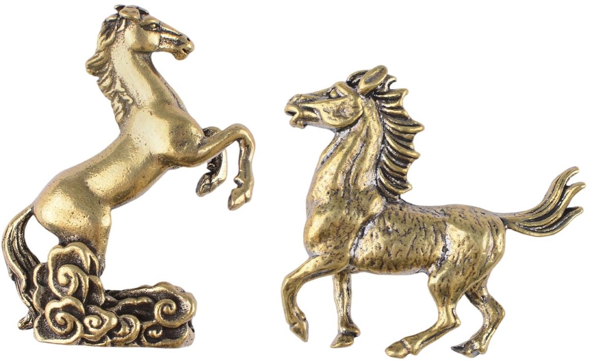 Solidchoice - Messing Paard Standbeeld - Mini Decoratieve Chinese Dierenriem Sculptuur