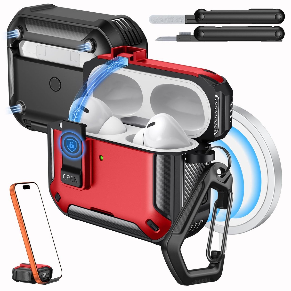 Solidchoice - Beschermhoes voor AirPods Pro 2 met Lock en Oplaadfunctie