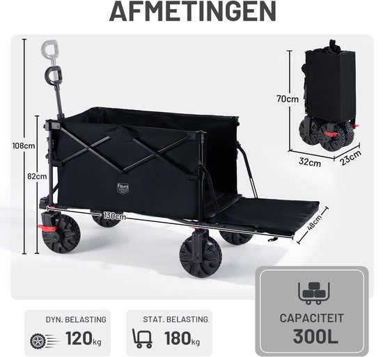 TIMBER RIDGE Bolderkar Opvouwbaar - 400L, 180kg, met all-terrain wielen, rem en 360° zwenkwielen van Timber Ridge — afbeelding 2
