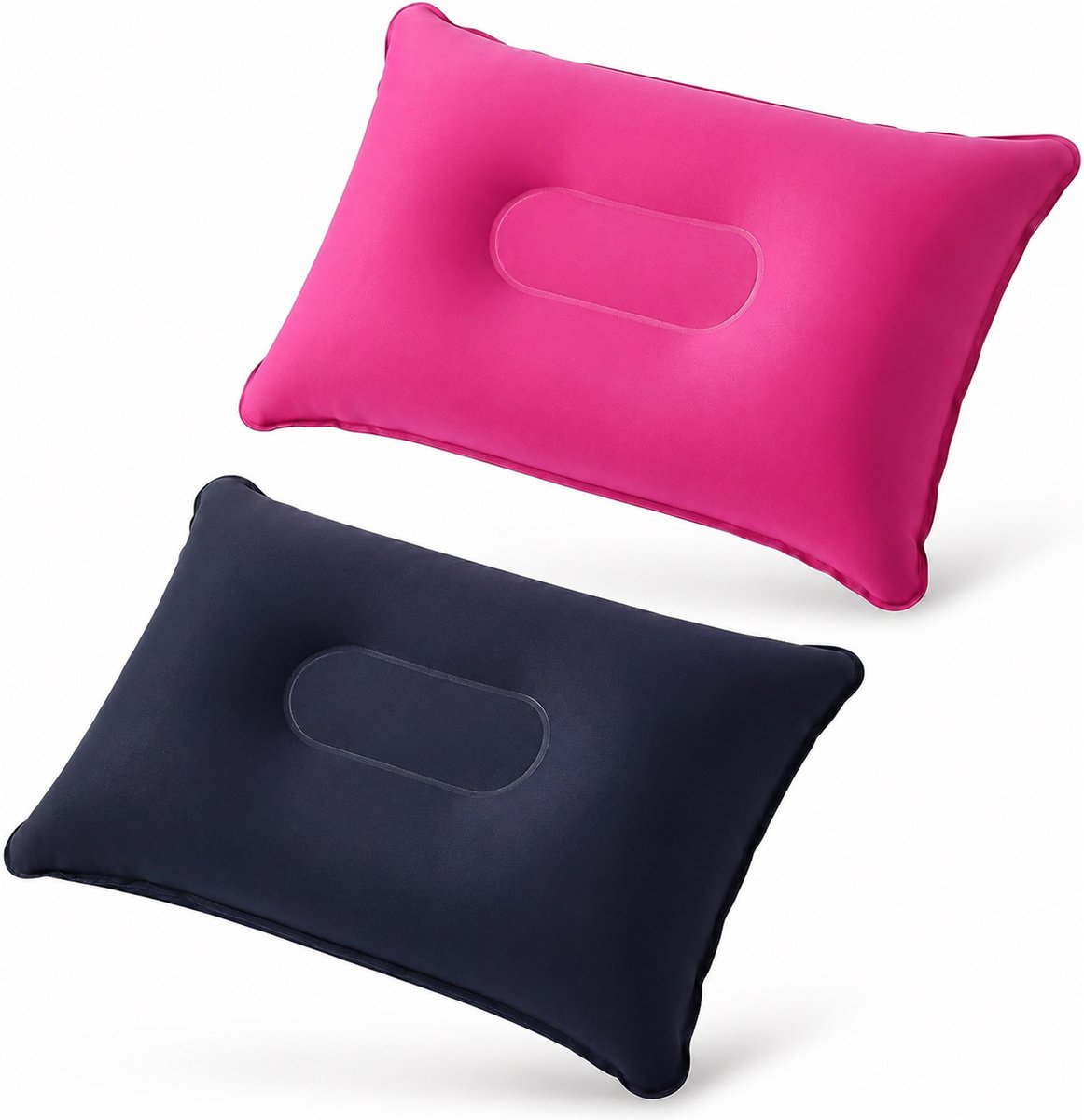 Kaiyaya - 2 Stuks Opblaasbaar Reiskussen - Lichtgewicht Opvouwbaar - Met Zachte Flocklaag - Met Afsluitbaar Ventiel - Voor Reizen Kamperen Auto Blauw Grijs 34x22 cm