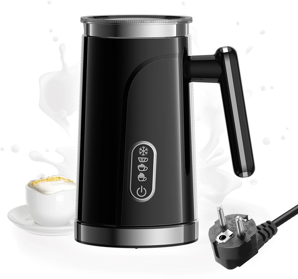 DeltaMerch Elektrische Melkopschuimer - Melkverwarmer - 4 in 1 - BPA vrij - 300 ml - RVS - Warm en koud - 500 Watt - Zwart