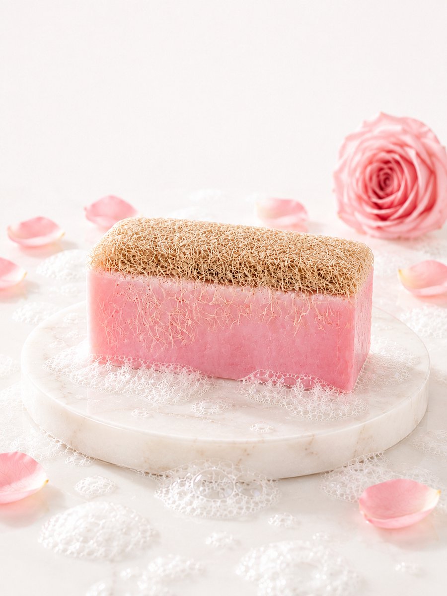 Natuurlijke pompoenvezel Geitenmelk Rozenwater zeep - 100% Handmade - Nu Volledig gemengd - Loofah Soap